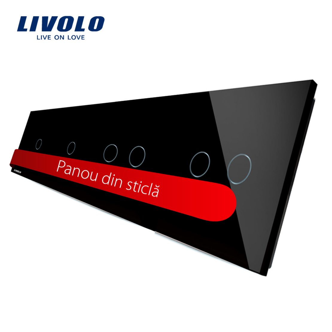 Panou intrerupator simplu+simplu+dublu+dublu cu touch LIVOLO din sticla, negru