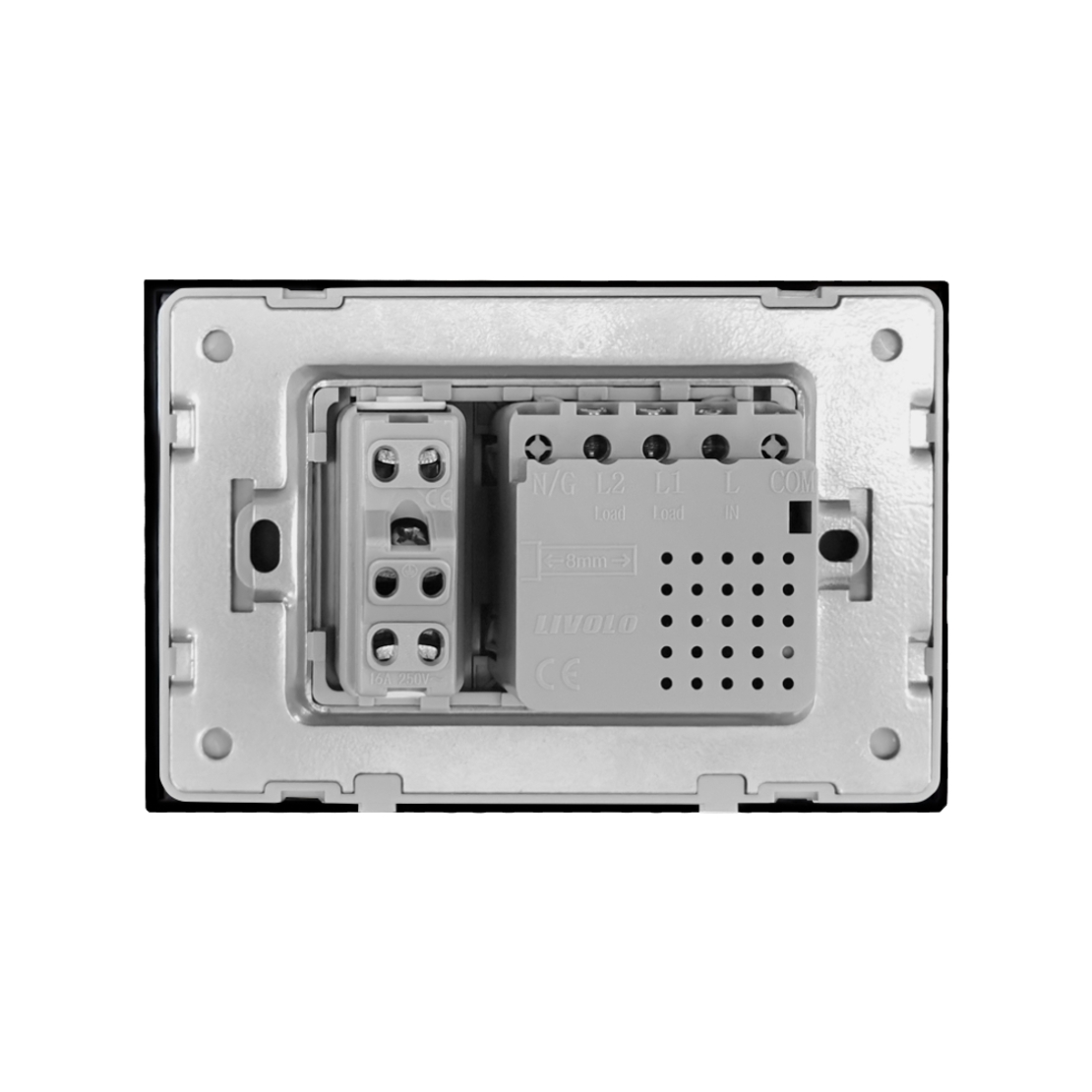 Intrerupator dublu + priza Livolo cu rama din sticla, Standard italian, negru