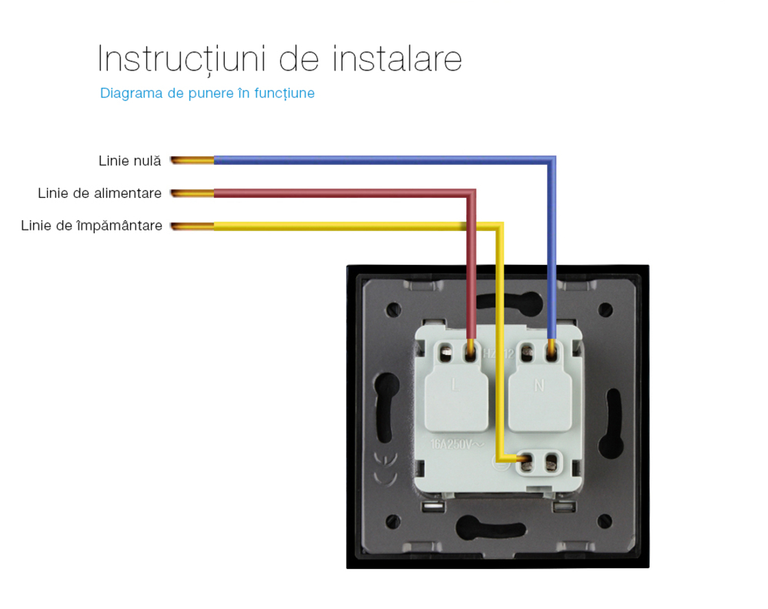 Priza simpla Livolo cu rama din sticla, negru