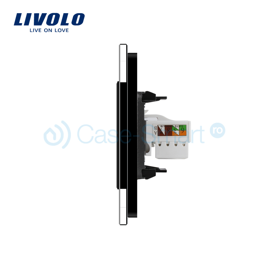 Priza dubla TV + priza internet Livolo cu rama din sticla, negru