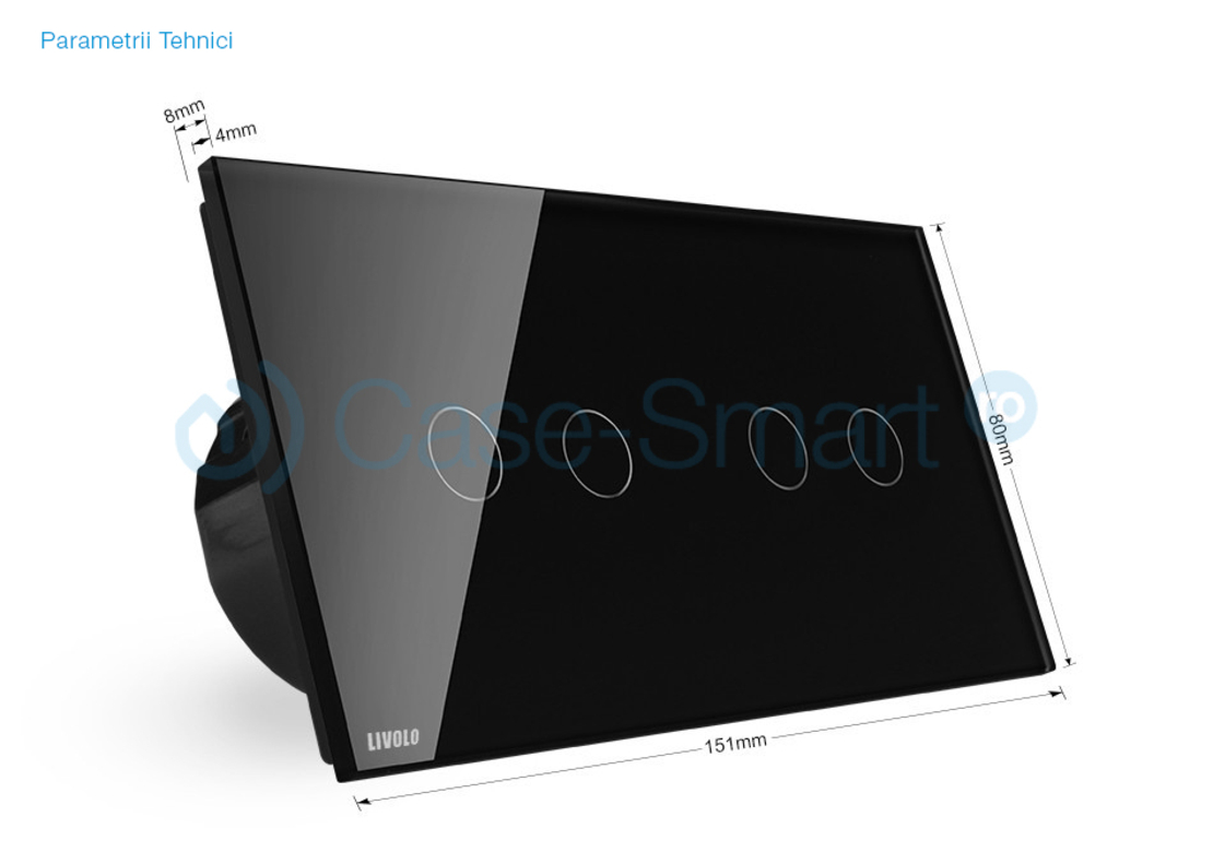 Intrerupator dublu + dublu cu touch Livolo din sticla, negru