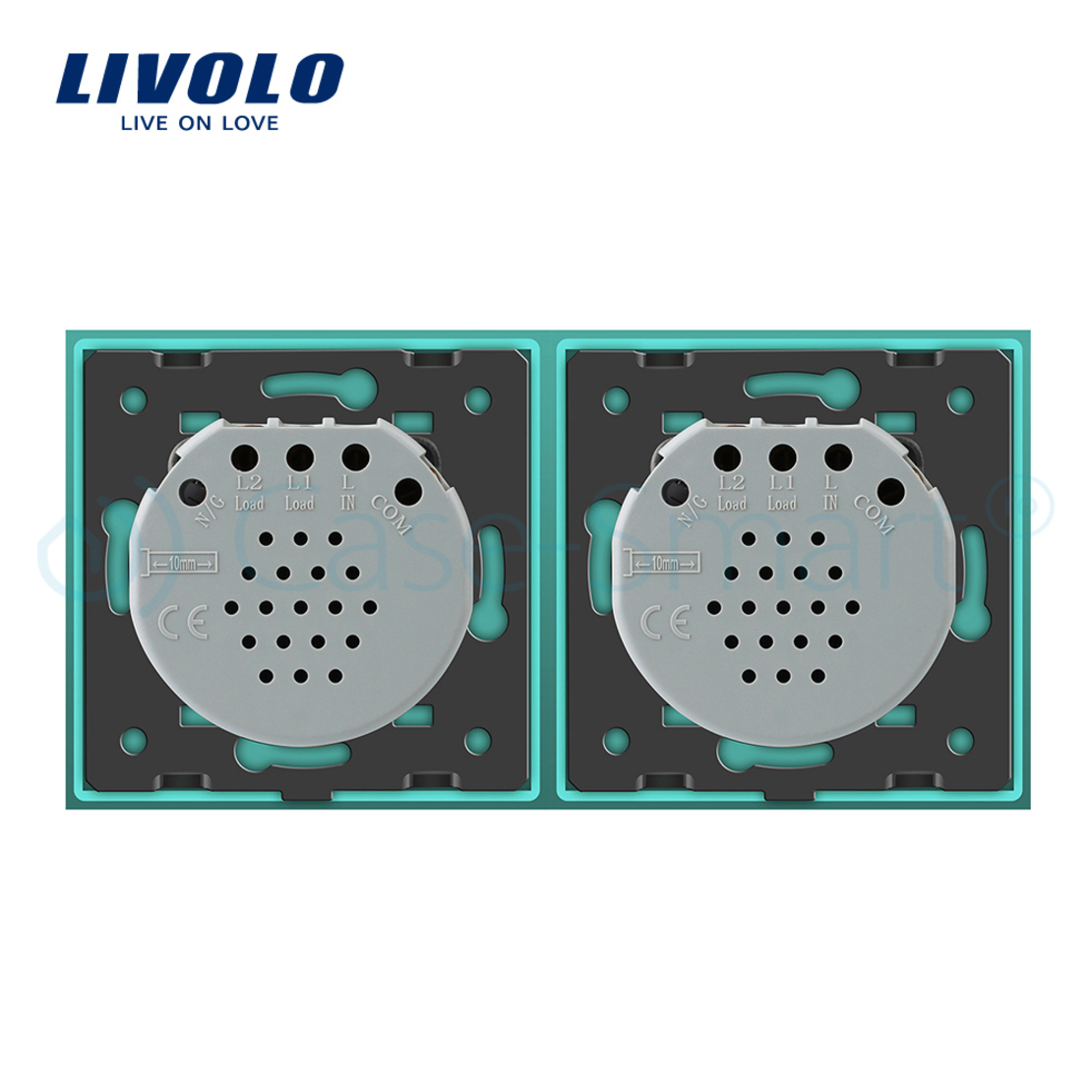 Intrerupator dublu + dublu cu touch Livolo din sticla, verde
