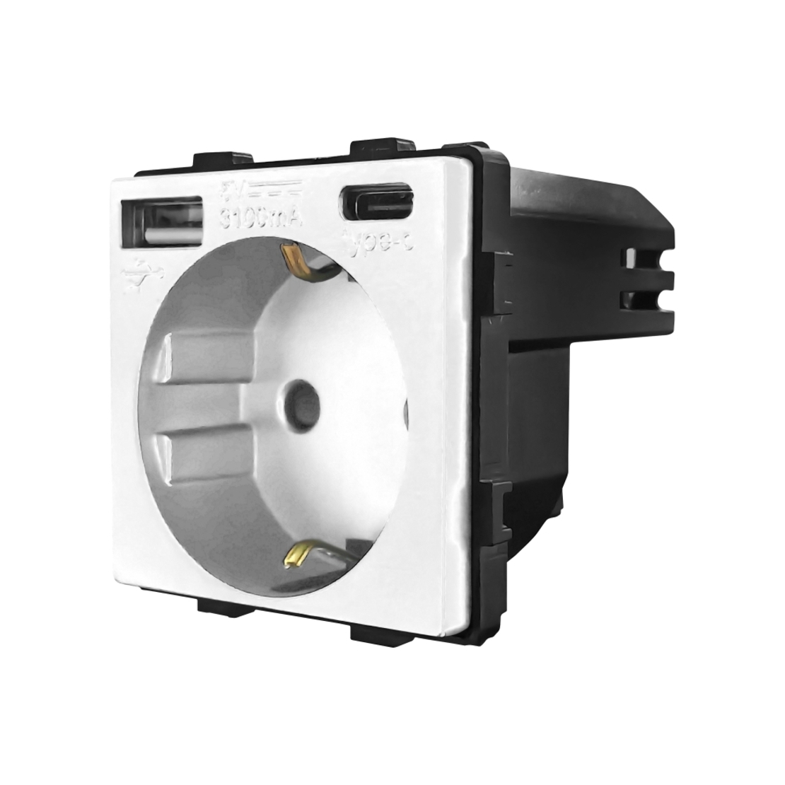 Modul Priza Simpla + USB-A + USB-C LUXION, alb