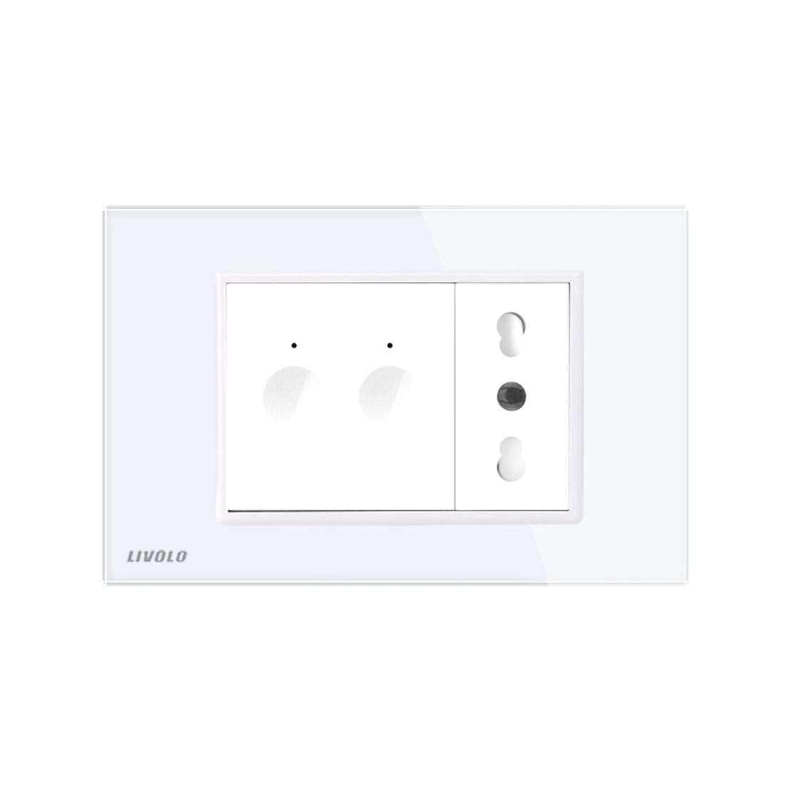 Intrerupator dublu + priza Livolo cu rama din sticla, Standard italian, alb