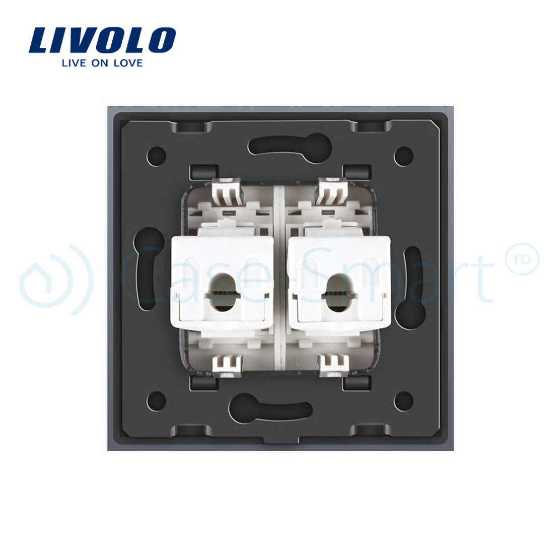 Priza dubla internet Livolo cu rama din sticla, gri