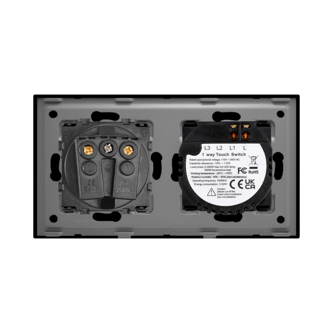 Intrerupator Simplu + Priza cu Rama din Sticla LUXION, negru