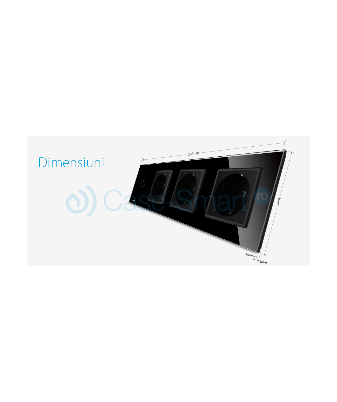 Intrerupator simplu + Priza tripla LIVOLO cu touch din sticla, negru