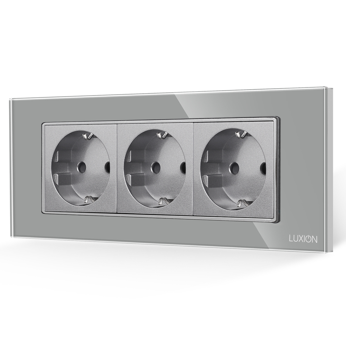 Priza Tripla cu Rama din Sticla LUXION, Standard Italian, 6M, gri