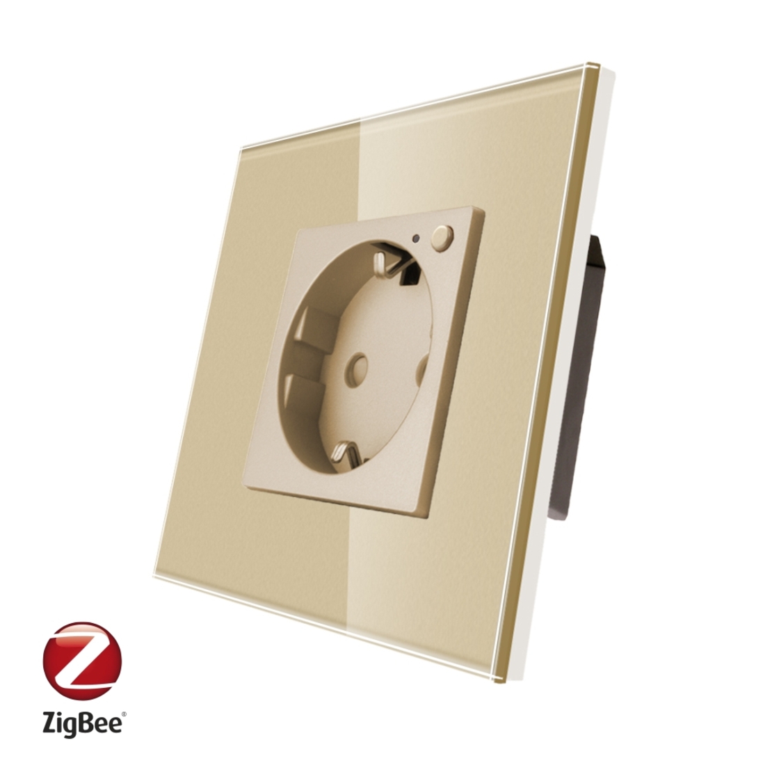 Priza Inteligenta cu Protocol Zigbee si Monitorizare Consum cu Rama Din Sticla LUXION, auriu
