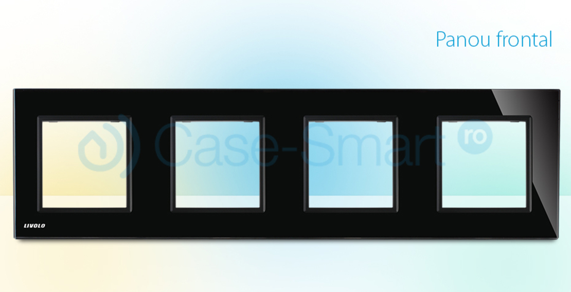 Rama priza cvadrupla Livolo din sticla, negru