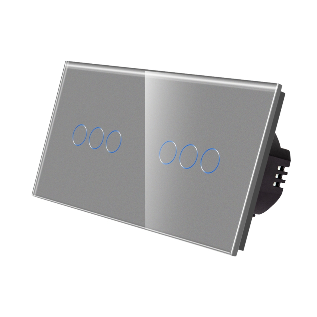 Intrerupator Triplu + Triplu cu Touch din Sticla LUXION, gri