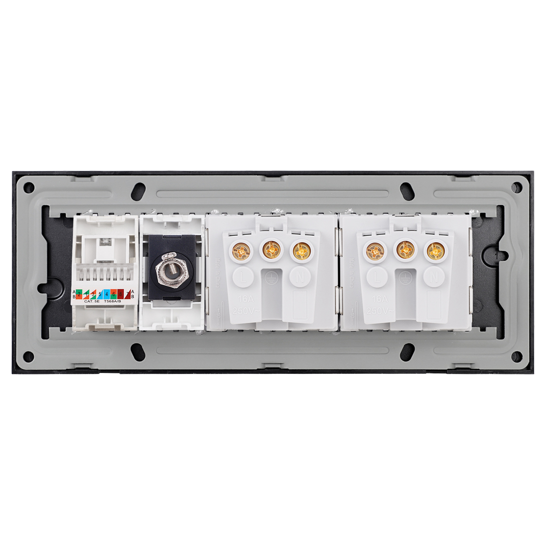 Priza Dubla Schuko + TV + Internet cu Rama din Sticla LUXION, Standard Italian, 6M, negru