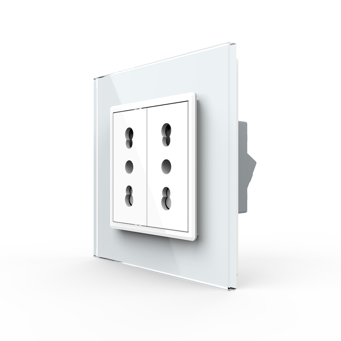 Priza dubla module inguste Livolo cu rama din sticla - standard german, alb