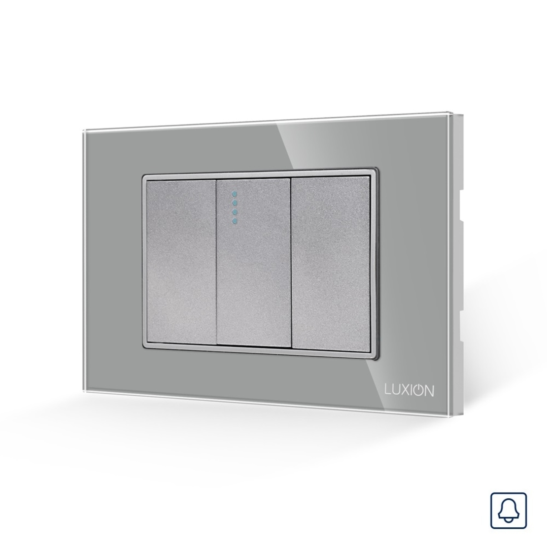Intrerupator cu Revenire (Sonerie) Mecanic 1M si 2 Taste False LUXION cu Rama din Sticla, Standard Italian, 3M, gri