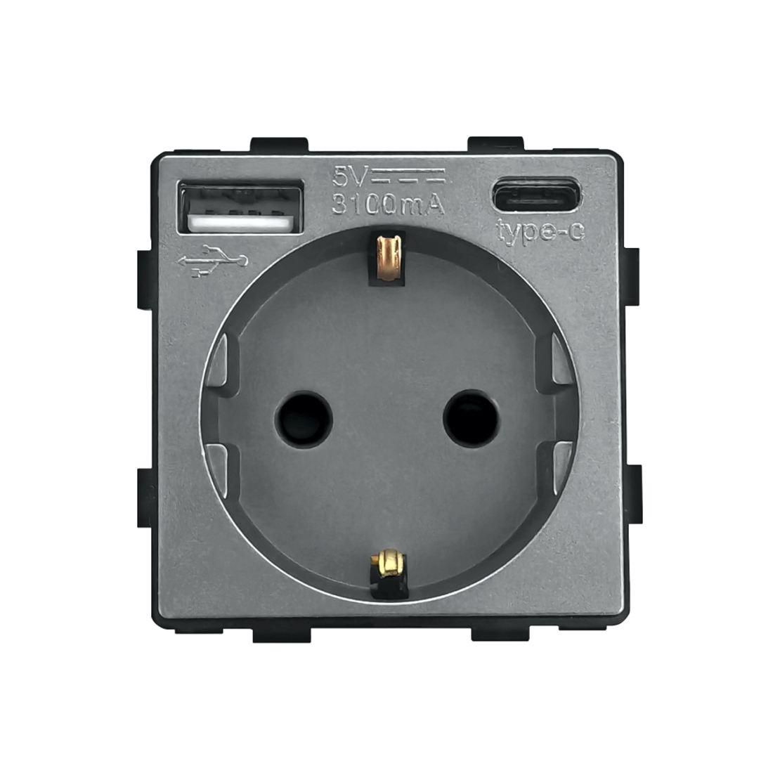 Modul Priza Simpla + USB-A + USB-C LUXION, gri