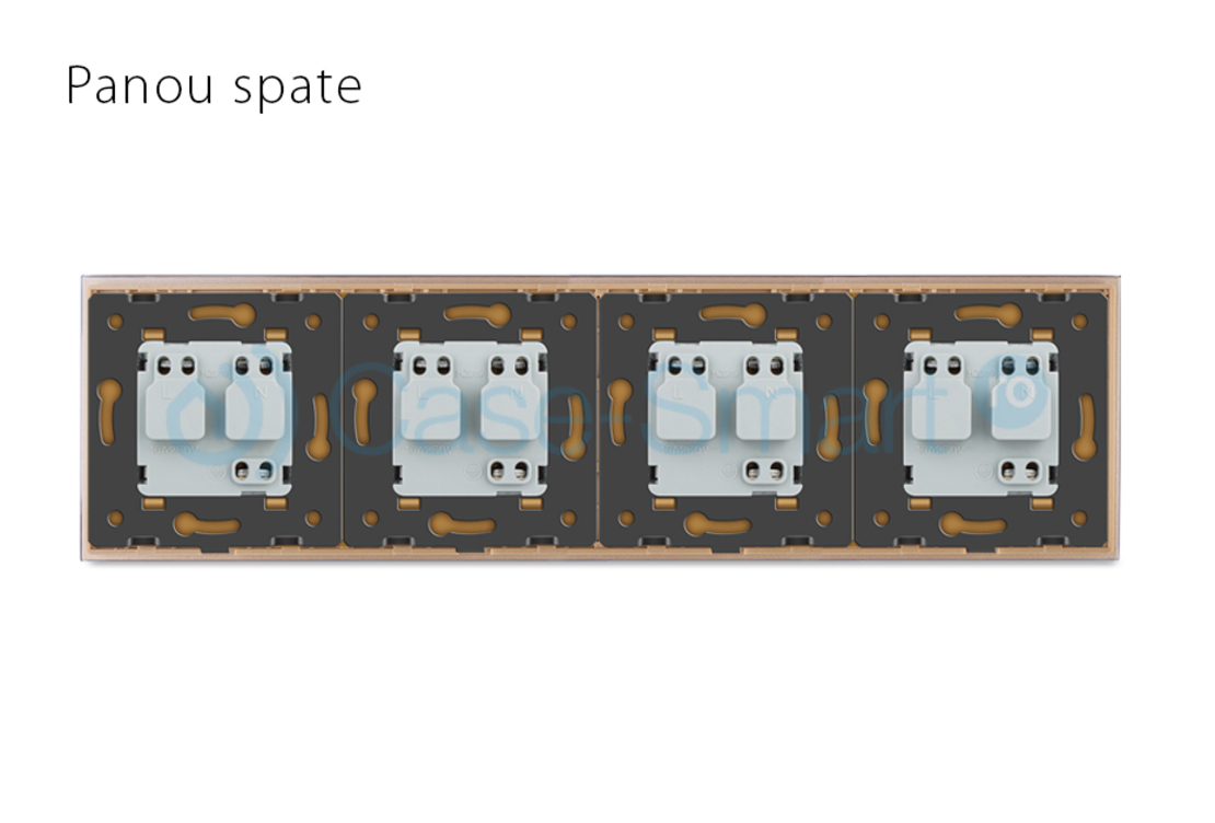 Priza cvadrupla Livolo cu rama din sticla, auriu