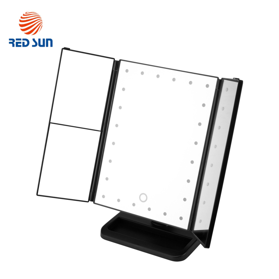 Oglinda cosmetica rotativa RedSun, Led-uri cu variator pentru make-up, negru