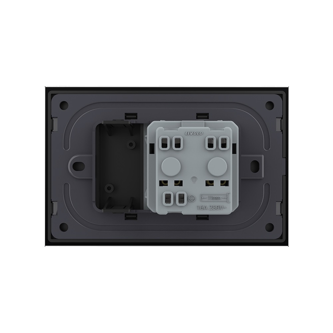 Priza simpla cu blank Livolo cu rama din sticla 3M, standard Italian, Serie noua, negru