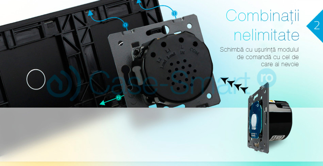 Panou intrerupator simplu+dublu cu touch Livolo din sticla, negru