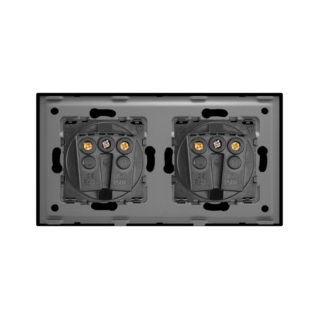 Priza Dubla cu Rama din Sticla LUXION, negru