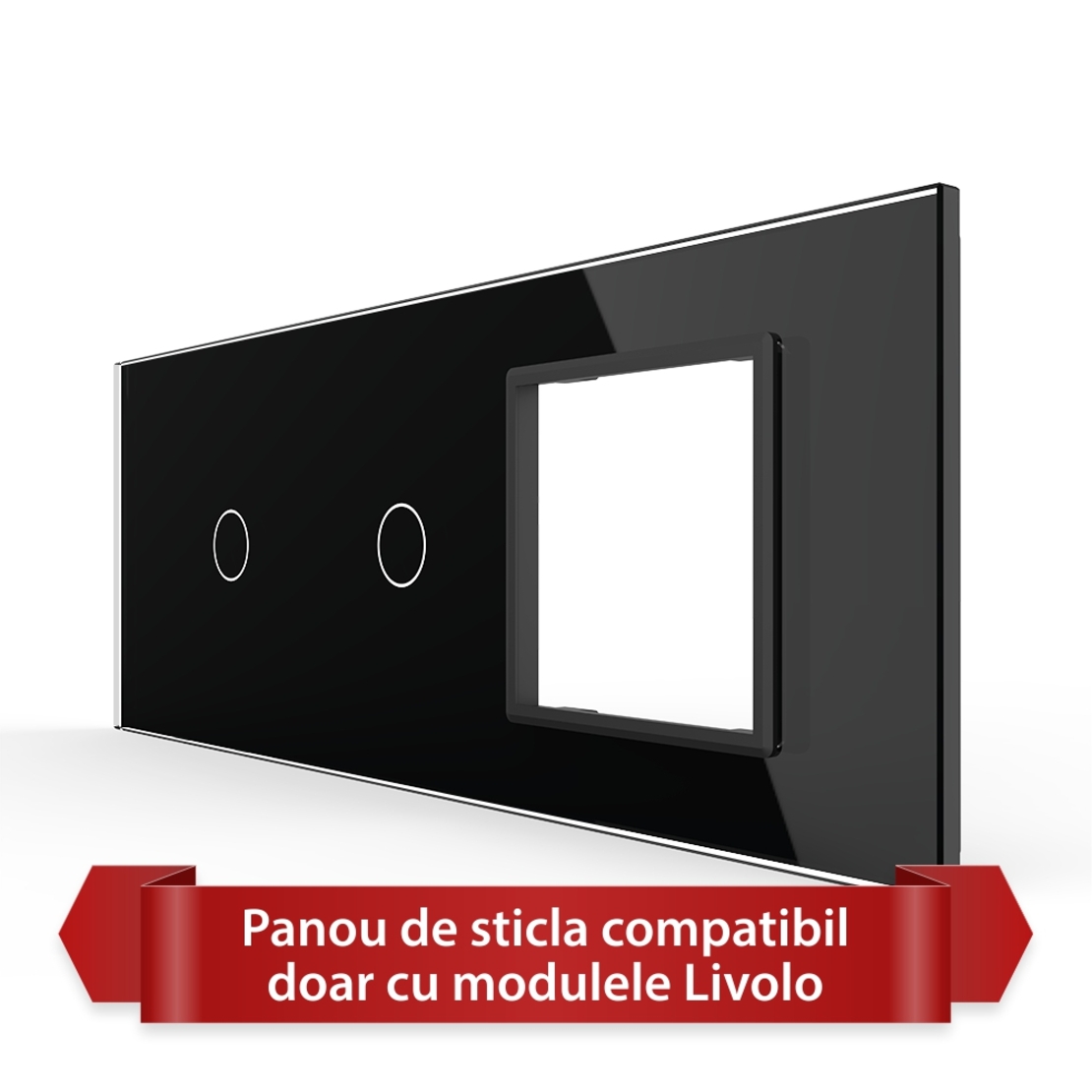 Panou Intrerupator Simplu + Simplu cu Priza LIVOLO din Sticla, Standard Italian - 6/7M, negru
