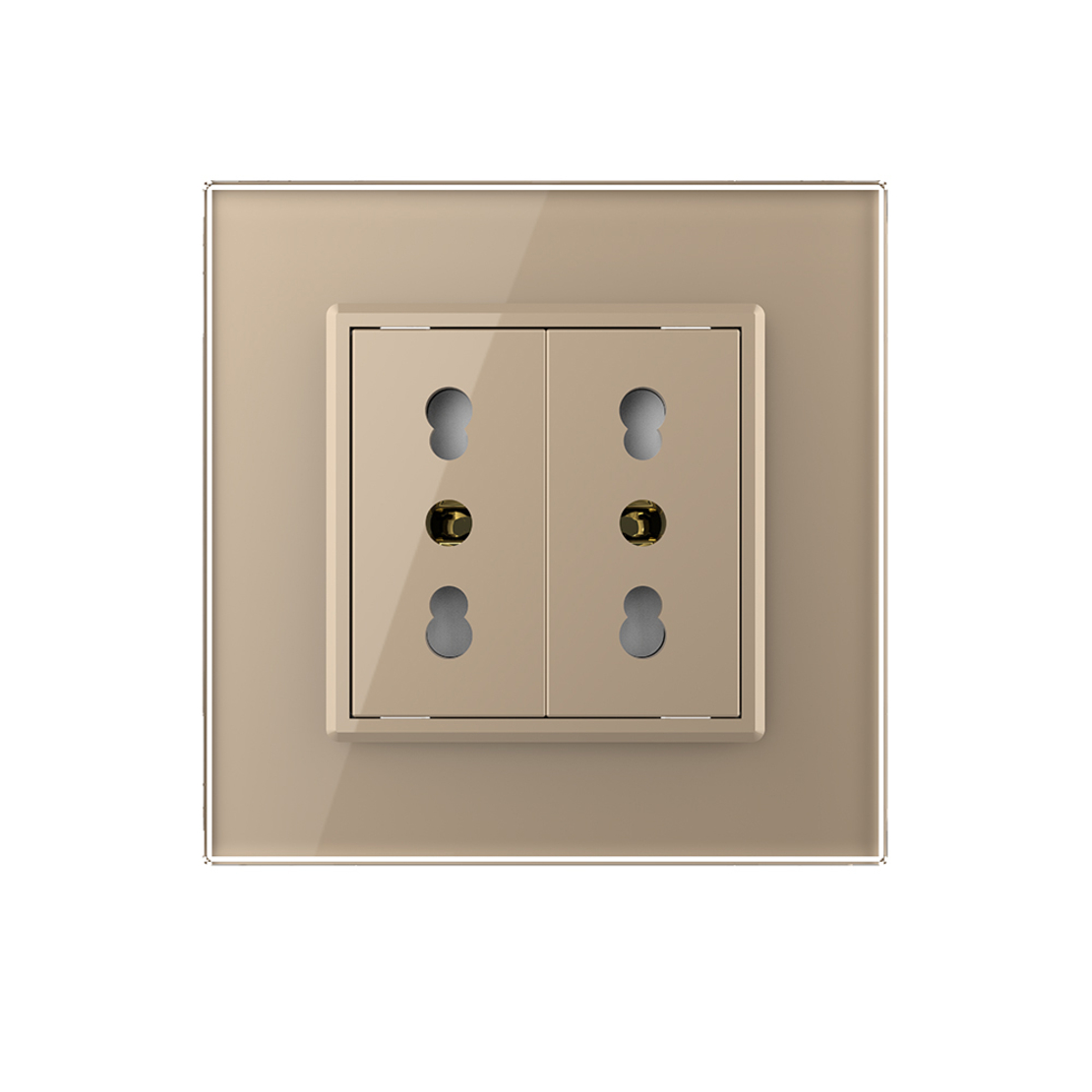 Priza dubla module inguste Livolo cu rama din sticla - standard german, auriu