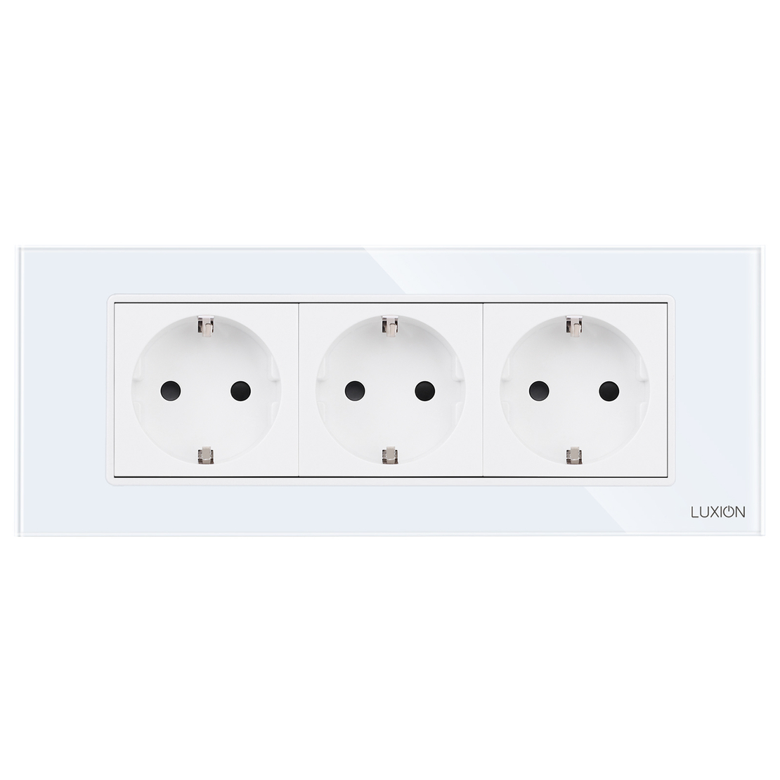 Priza Tripla cu Rama din Sticla LUXION, Standard Italian, 6M, alb