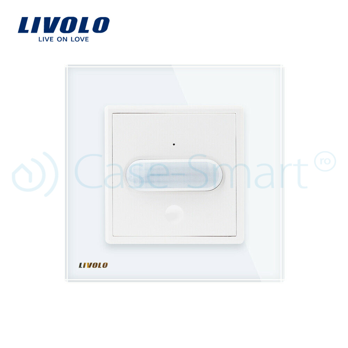 Intrerupator senzor de miscare PIR Livolo cu rama din sticla, alb