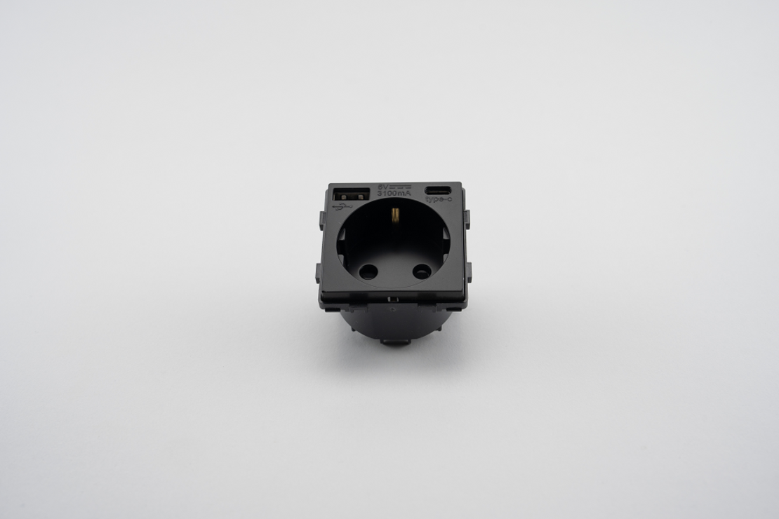 Modul Priza Simpla + USB-A + USB-C LUXION, negru