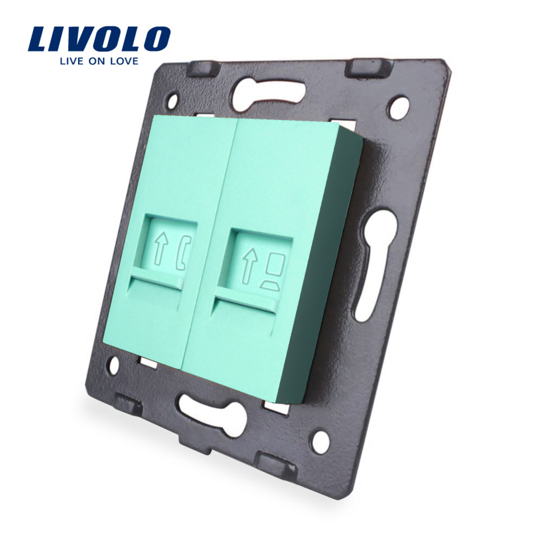 Priza dubla telefon + internet Livolo, verde