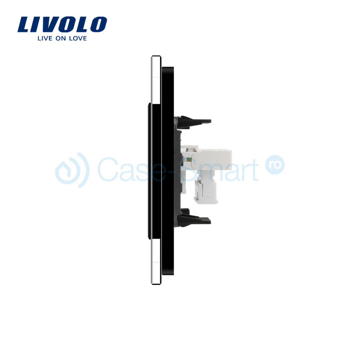 Priza simpla Telefon Livolo cu rama din sticla, negru
