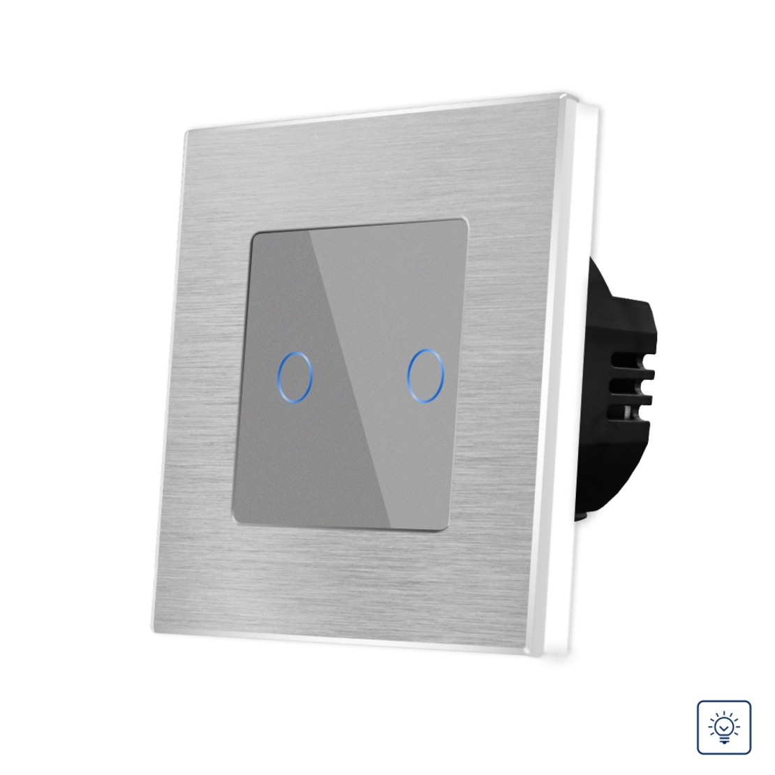 Intrerupator Dublu cu Variator si Touch din Sticla si Rama de Aluminiu LUXION, gri