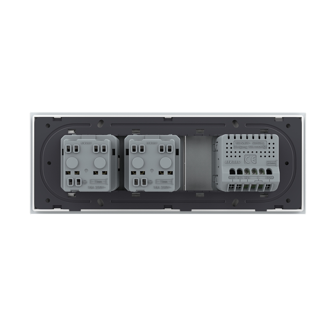 Intrerupator Simplu + 2 Prize LIVOLO cu Rama Din Sticla, Standard Italian, 6M, alb