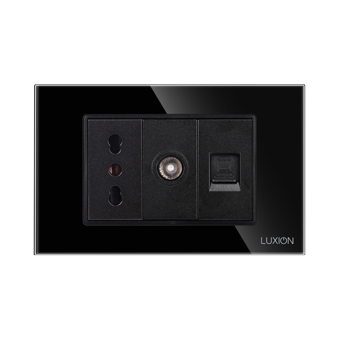 Priza Ingusta + TV + Internet cu Rama din Sticla LUXION, Standard Italian, 3M, negru