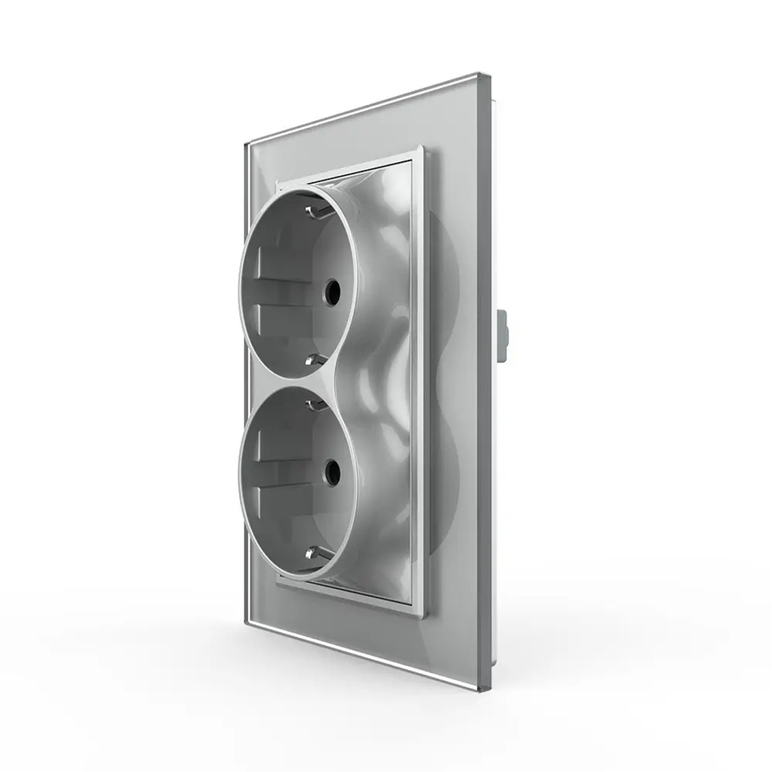 Priza Dubla Livolo cu Rama din Sticla Pentru Doza Simpla, gri