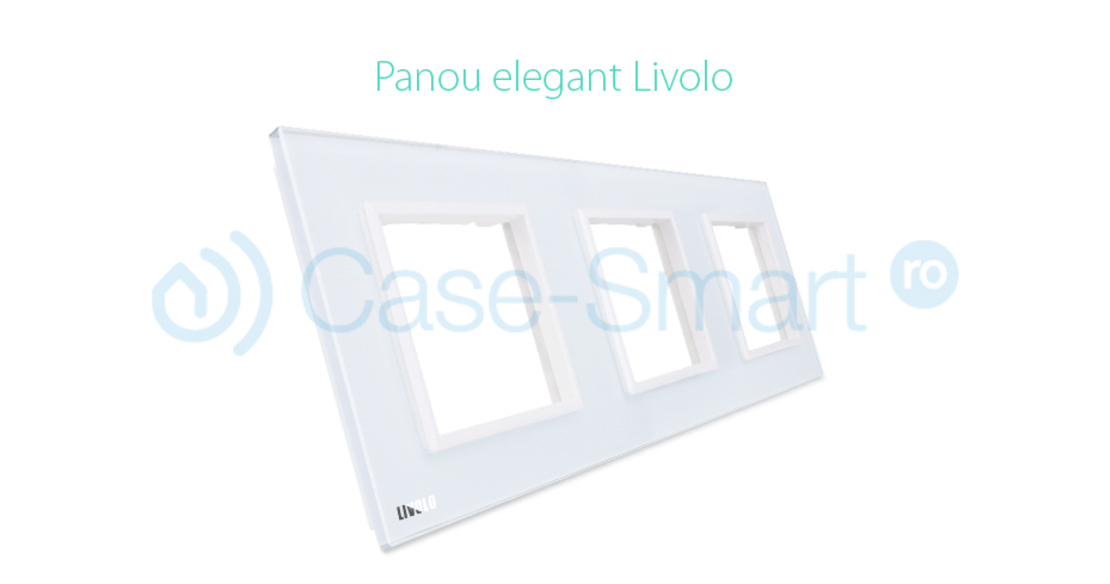 Rama priza tripla Livolo din sticla, alb