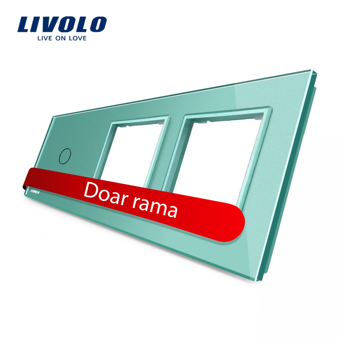 Panou intrerupator simplu cu touch si 2 prize Livolo din sticla, verde