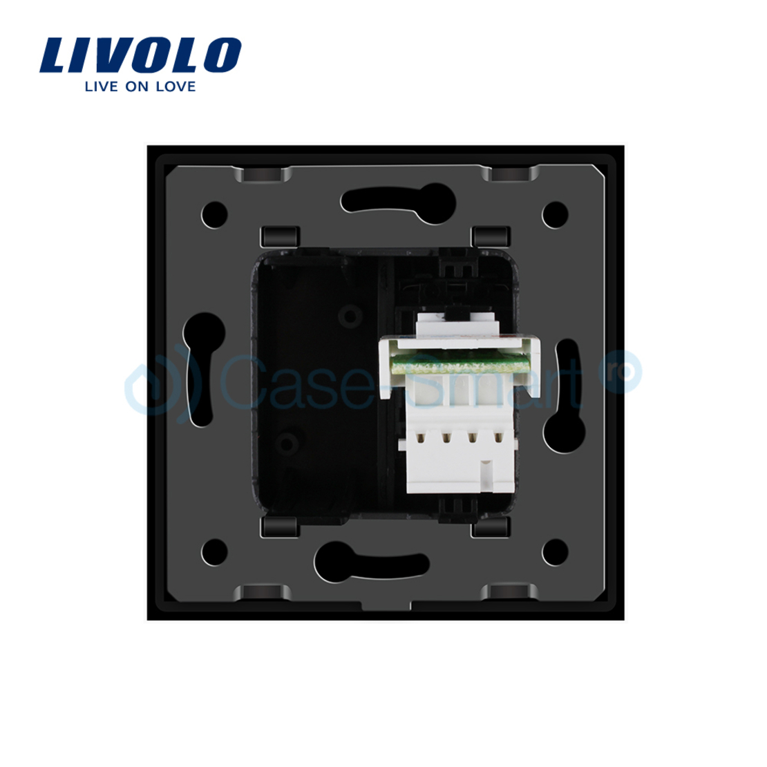 Priza simpla Telefon Livolo cu rama din sticla, negru