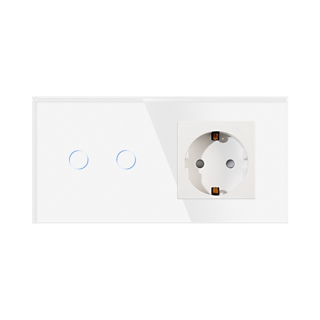 Intrerupator Dublu Cap Scara / Cruce + Priza cu Rama din Sticla LUXION, Serie A, alb