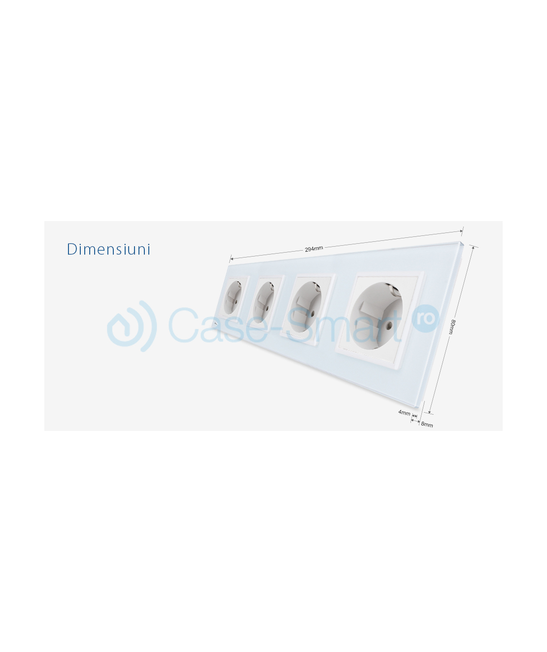 Priza cvadrupla Livolo cu rama din sticla, alb