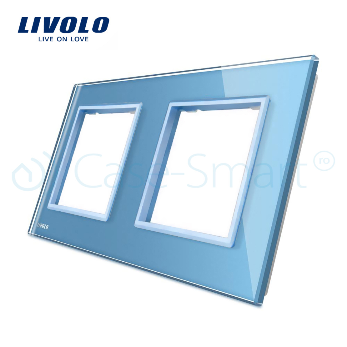 Rama priza dubla Livolo din sticla, albastru