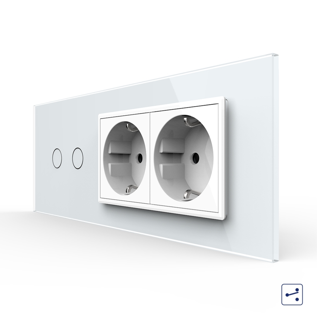 Intrerupator Dublu Cap Scara / Cruce + 2 Prize LIVOLO cu Rama Din Sticla, Standard Italian, 6M, alb