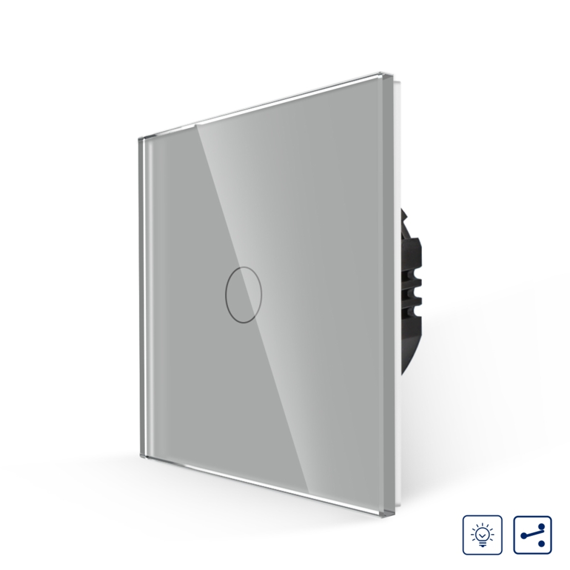 Intrerupator Simplu cu Variator Cap Scara / Cruce cu Touch din Sticla LUXION, gri