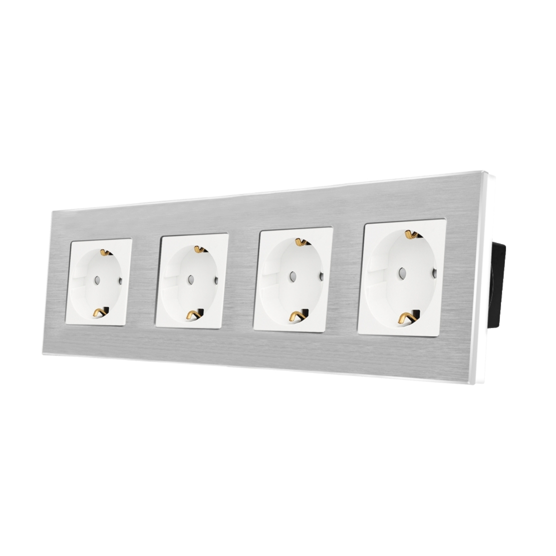 Priza Cvadrupla LUXION cu rama din aluminiu, alb