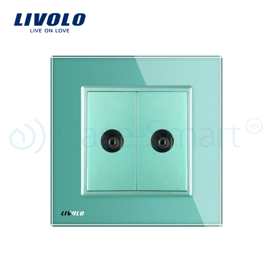 Priza dubla TV Livolo cu rama din sticla, verde