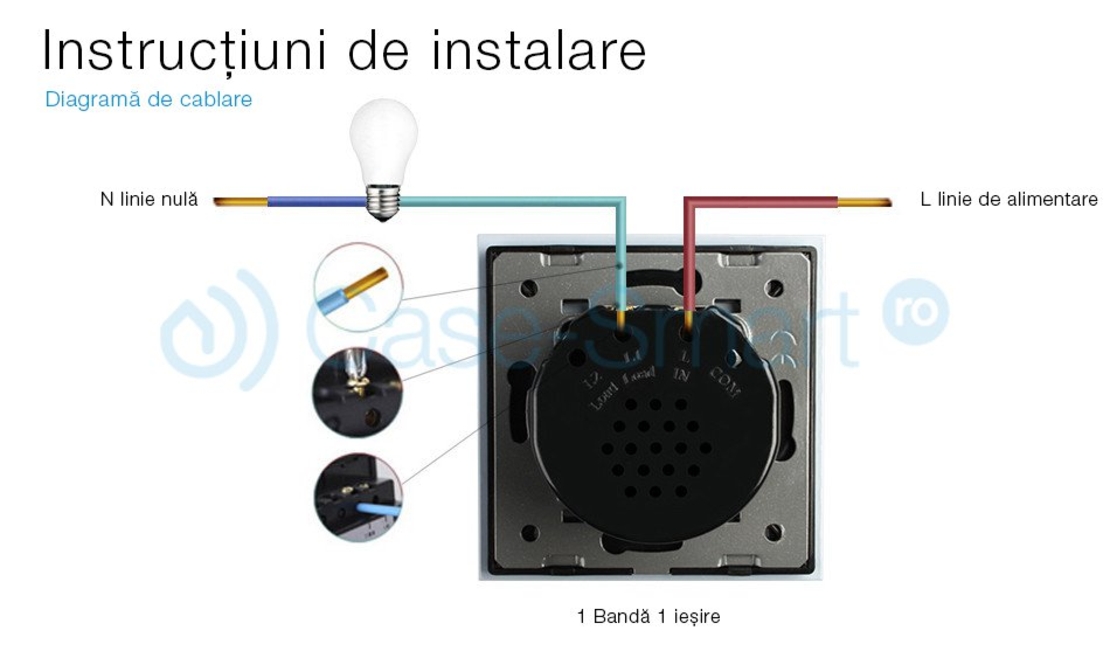 Intrerupator triplu cu touch Livolo din sticla, negru