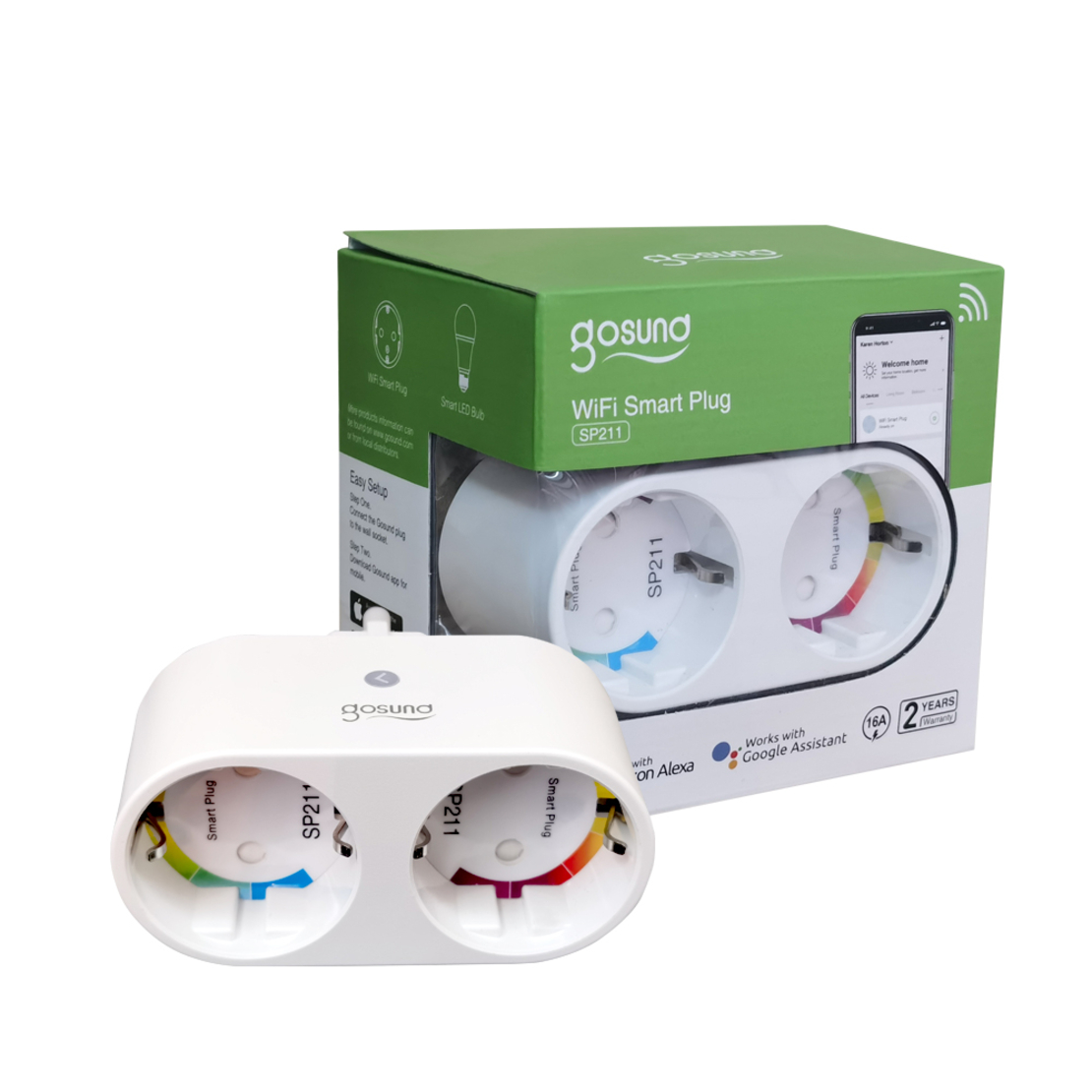 Priza smart dubla Gosund SP211, Control prin aplicatie, Programare si timer Putere max. 3680 W, Curent 16 A