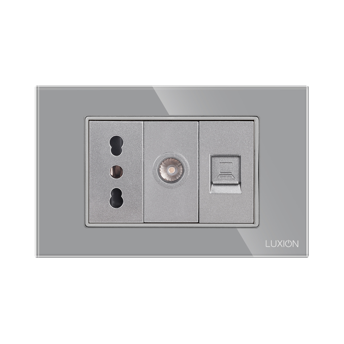 Priza Ingusta + TV + Internet cu Rama din Sticla LUXION, Standard Italian, 3M, gri