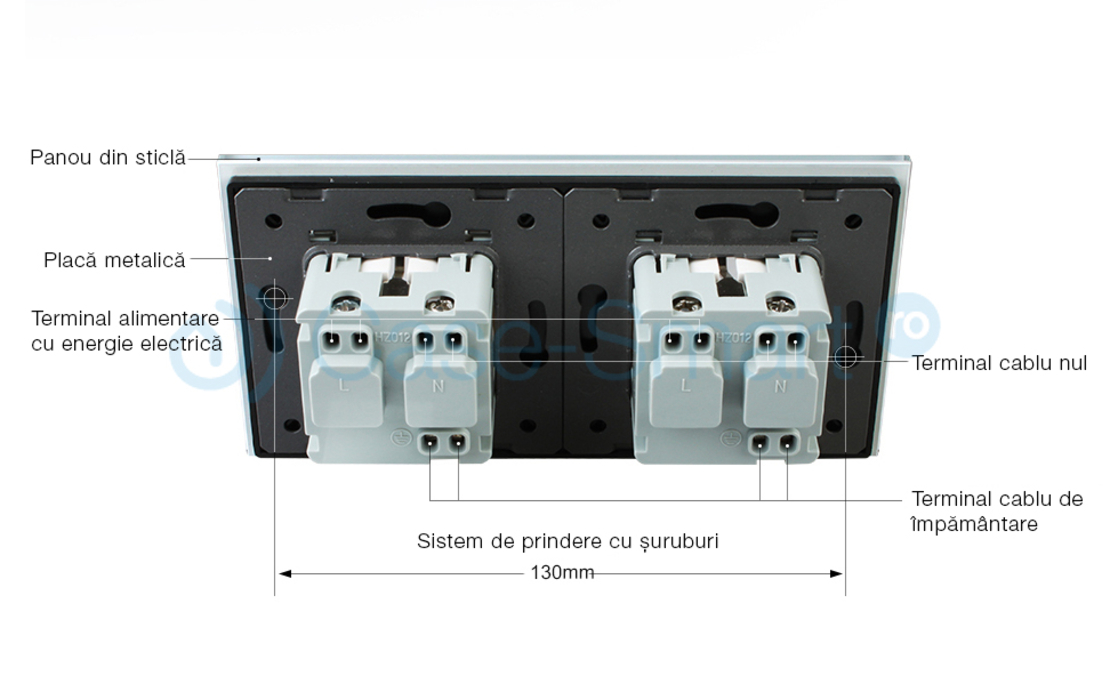 Priza dubla Livolo cu rama din sticla, alb