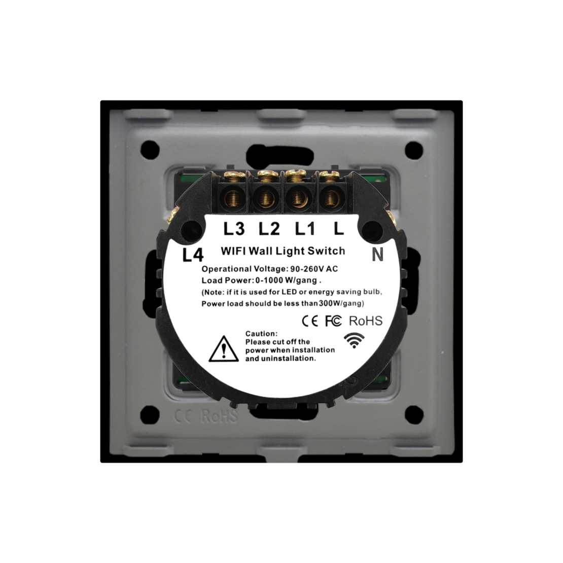 Intrerupator Cvadruplu Wi-Fi + RF433 cu Touch din Sticla LUXION, negru